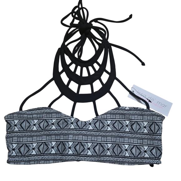 NWT Issa de'mar Morrocco High Neck Strappy Bikini Top Black-M Festival Boho - Picture 3 of 7
